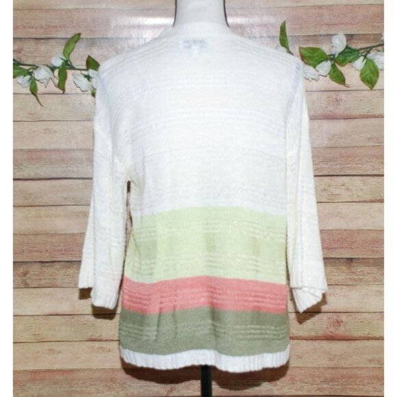 New Directions Single Button Cardigan Sweater Size S V-Neck 3/4 Sleeve Striped - Picture 6 of 12